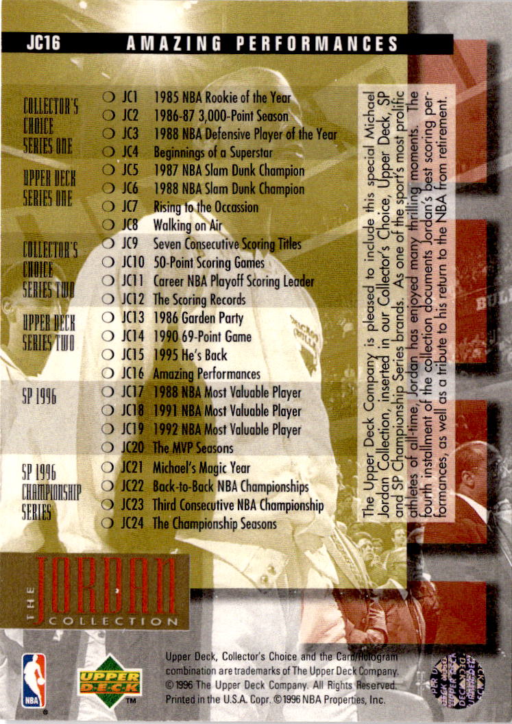 1995-96 Upper Deck #JC16 Michael Jordan The Jordan Collection