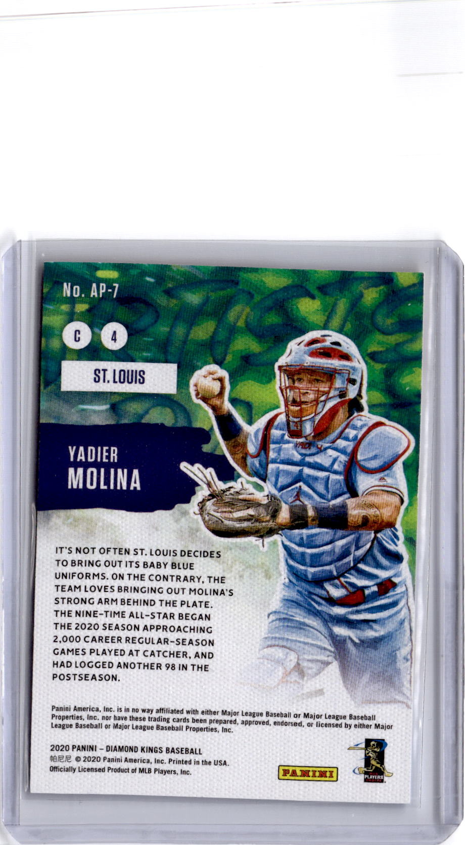 2020 Panini Diamond Kings #AP-7 Yadier Molina Artist's Palette Holo Blue #/99