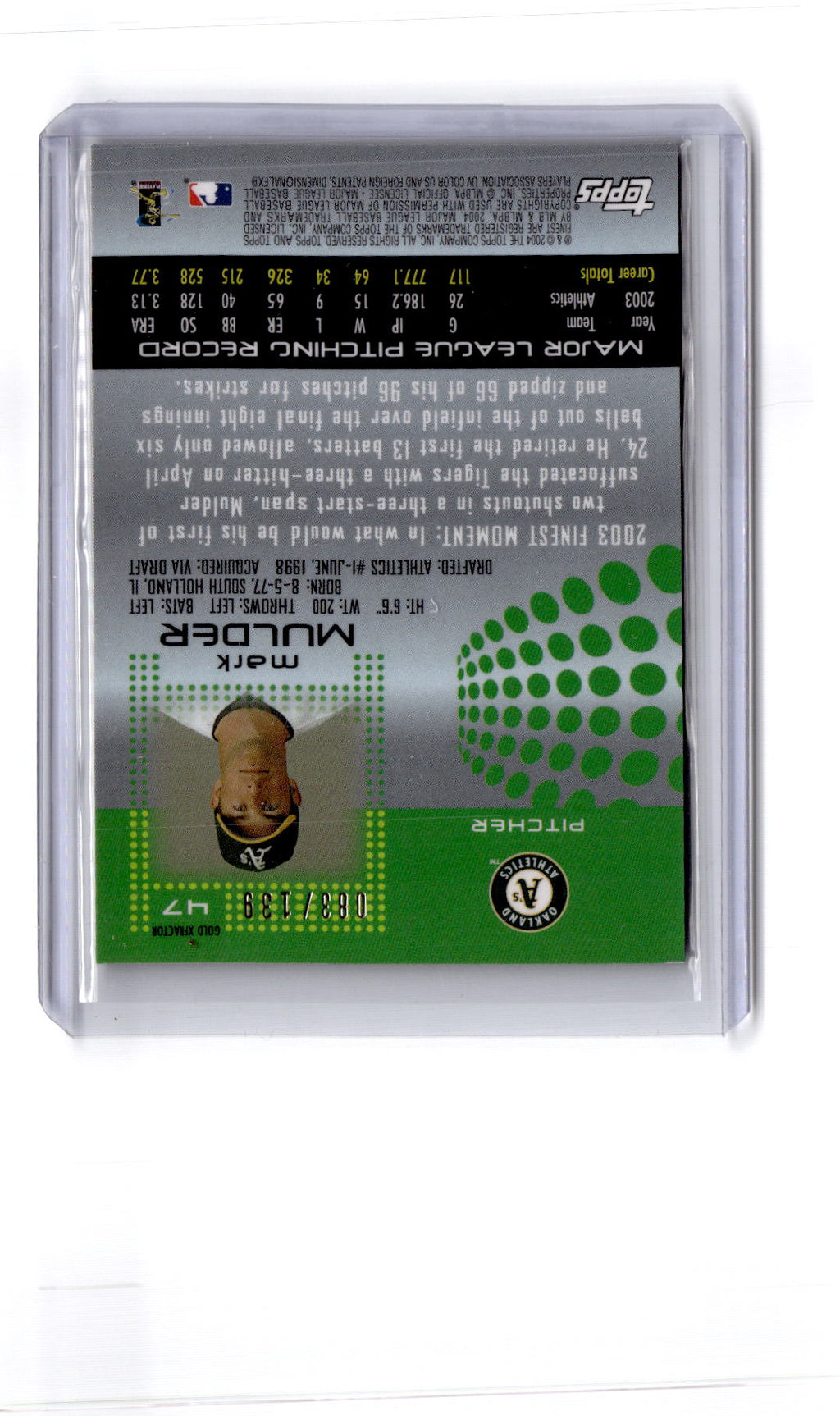 2004 Finest #47 Mark Mulder Uncirculated Gold X-Fractors #/139