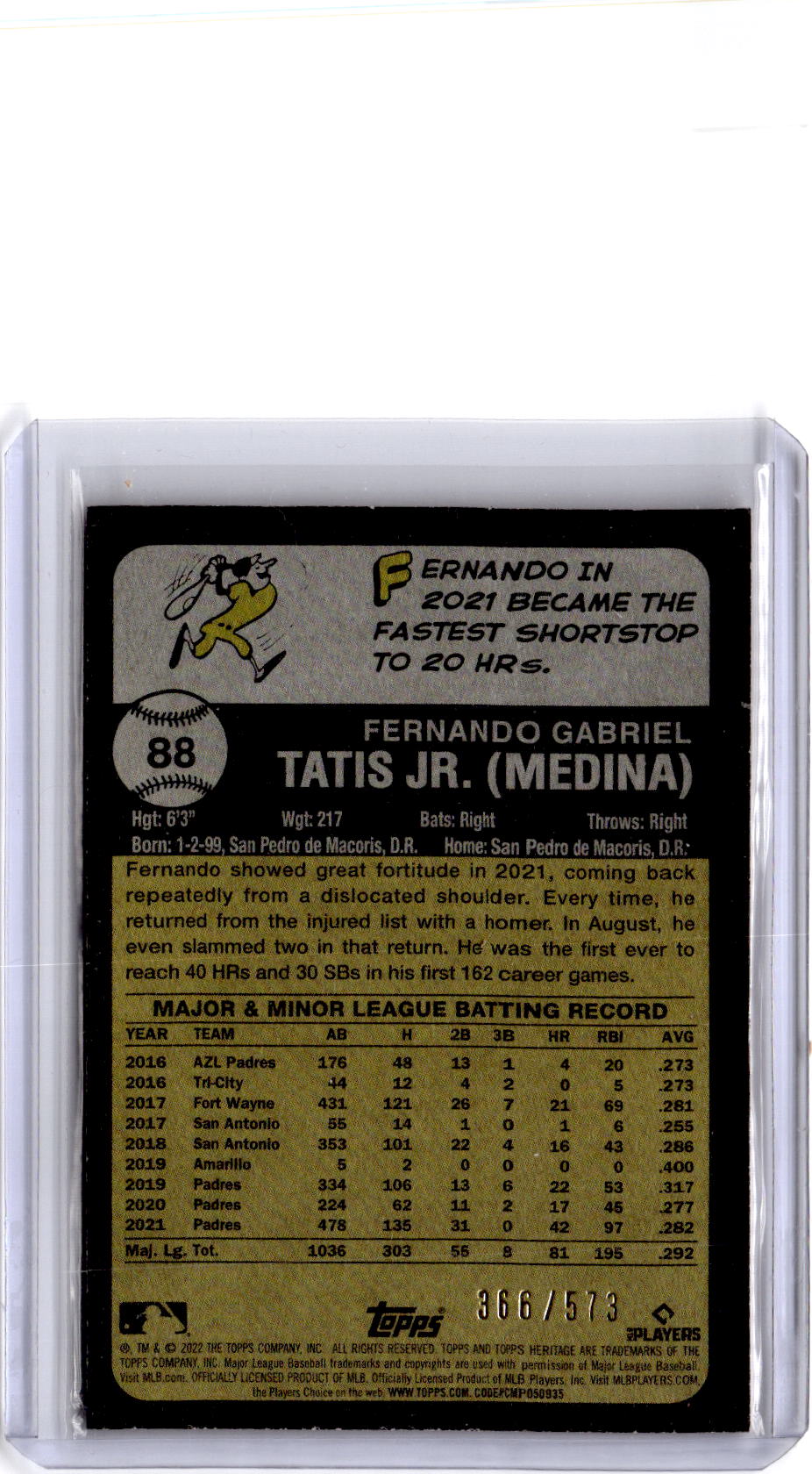 2022 Topps Heritage #88 Fernando Tatis Jr. Chrome Red Refractor #/573