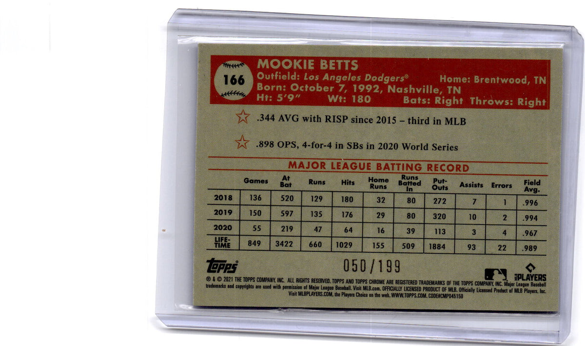 2021 Topps Chrome Platinum Anniversary Mookie Betts Blue Mini-Diamond #/199