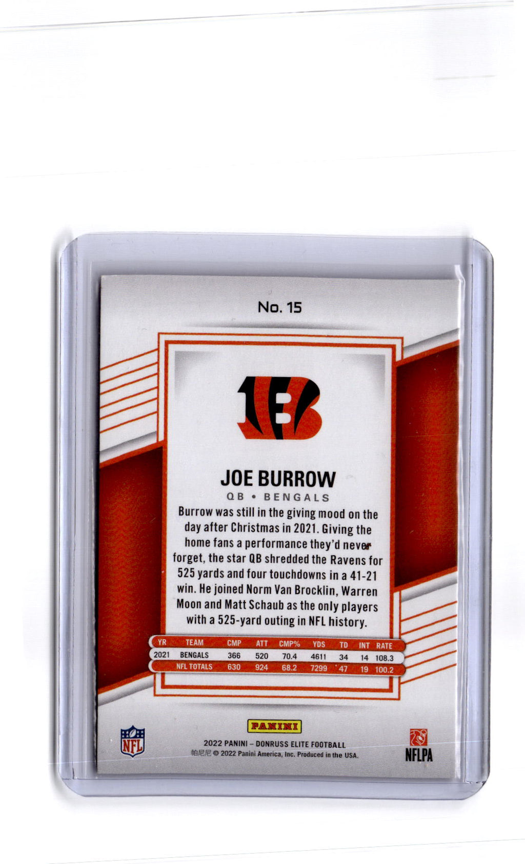 2022 Donruss Elite #15 Joe Burrow Status Explosion #/499