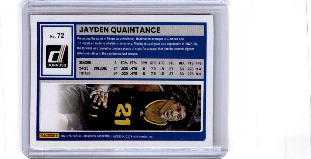 2025-26 Donruss #72 Jayden Quaintance Holo Laser #/199