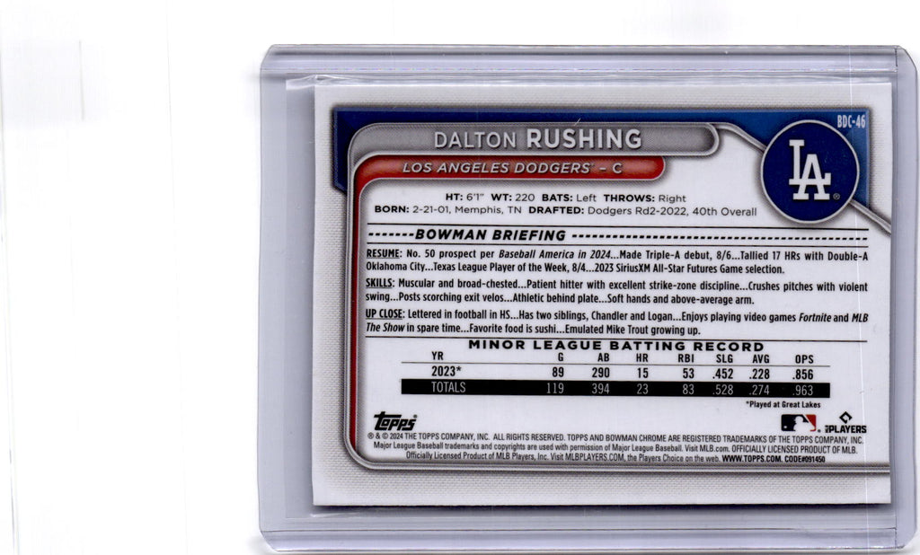 2024 Bowman Draft #BDC-46 Dalton Rushing Chrome Sky Blue Refractor