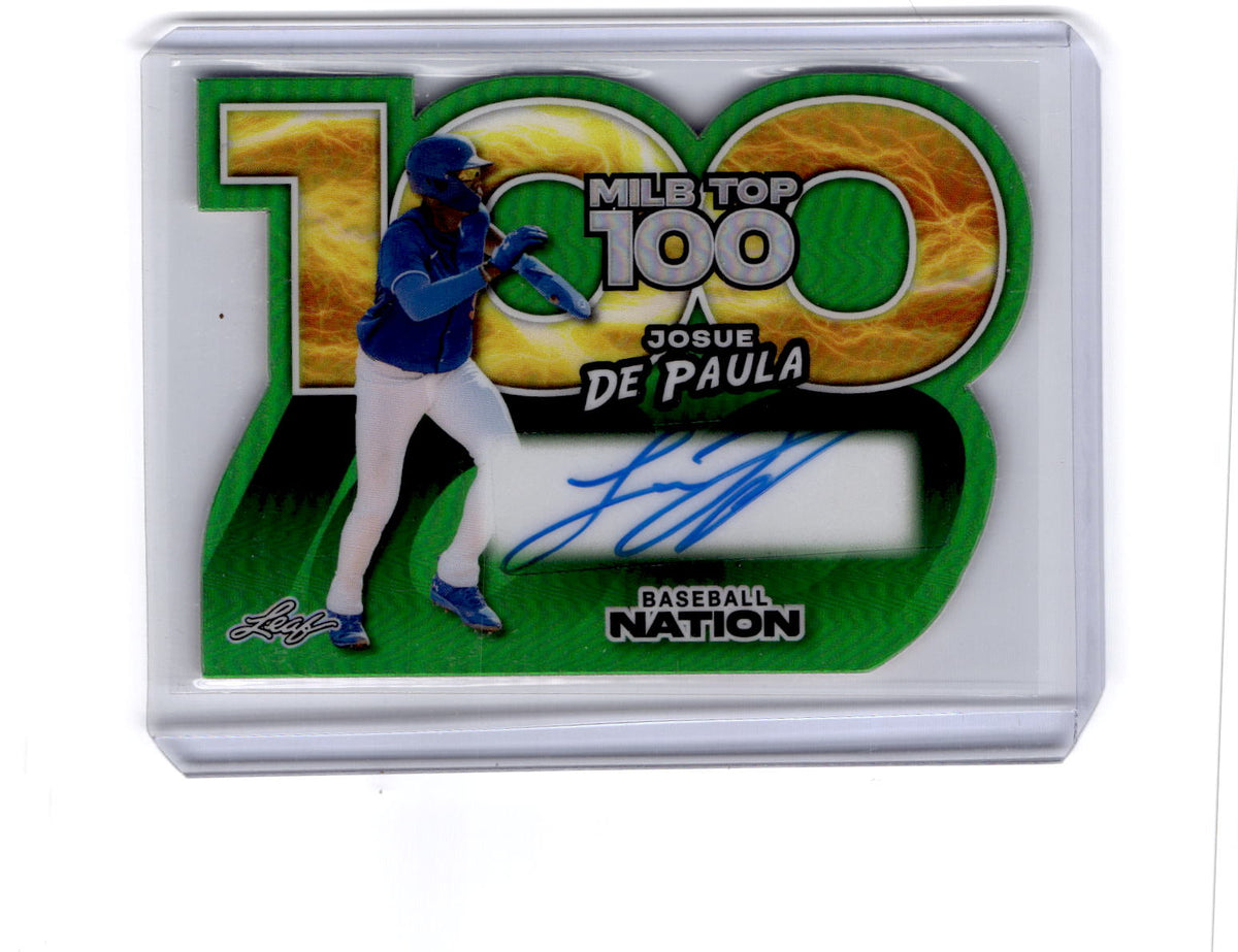 2025 Leaf Baseball Nation Josue De Paula MiLB Top 100 Autographs Crystal Green/5