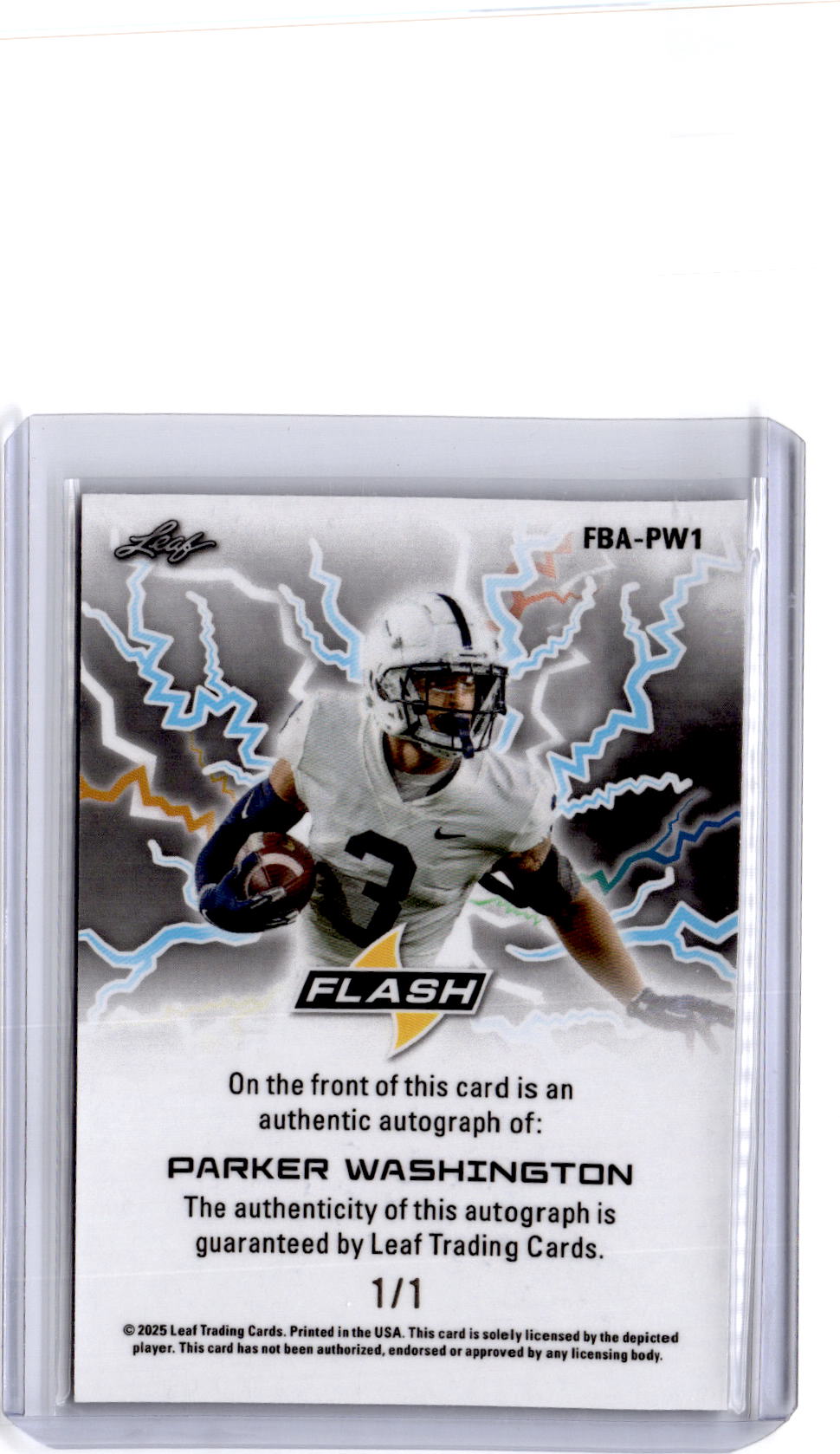 2025 Leaf Eclectic Parker Washington Flash Base Autographs Prismatic Silver 1/1