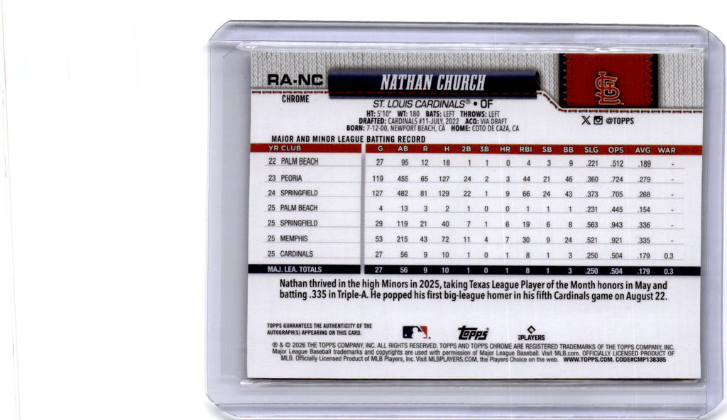 2026 Topps Chrome Nathan Church Rookie Autographs Gold Geometric Refractor /50