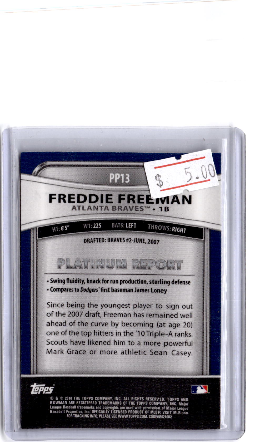 2010 Bowman Platinum #PP13 Freddie Freeman Prospects