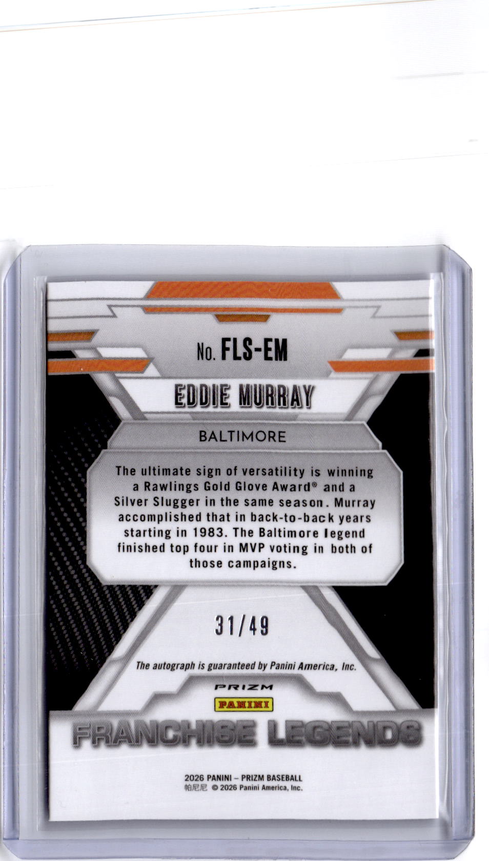 2026 Panini Prizm Eddie Murray Franchise Legends Signatures Blue Prizm #/49