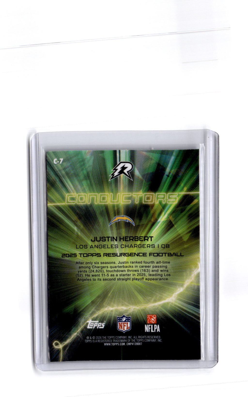 2025 Topps Resurgence #C-7 Justin Herbert Conductors Blue Surge Refractor #/99