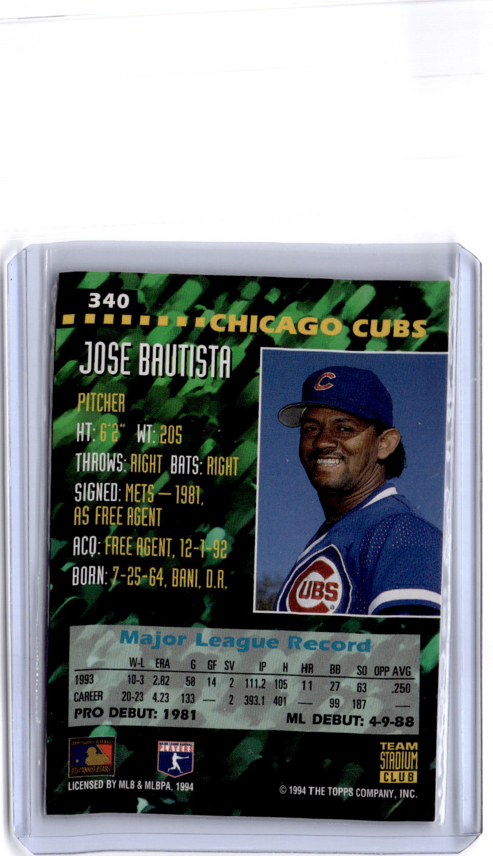 1994 Stadium Club Team #340 Jose Bautista First Day Issue