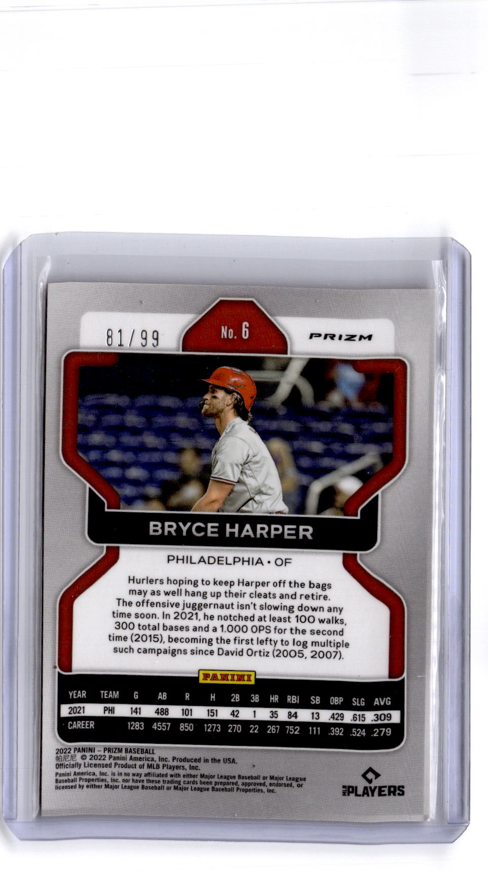 2022 Panini Prizm #6 Bryce Harper Red Donut Circles Prizm #/99