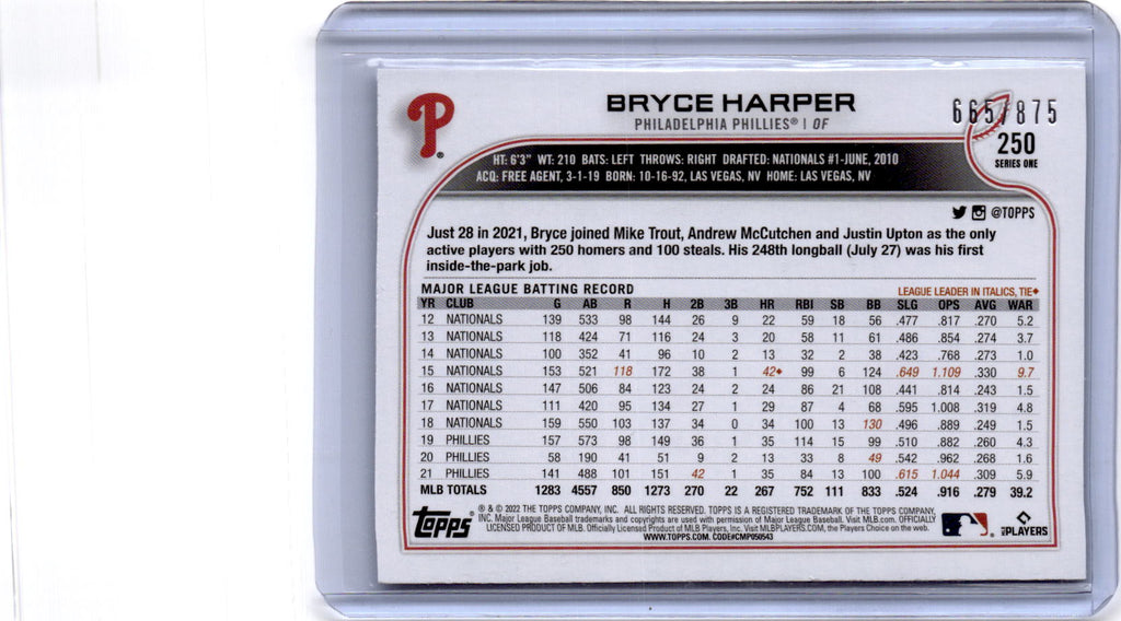 2022 Topps 250 Bryce Harper Silver Shimmer /675
