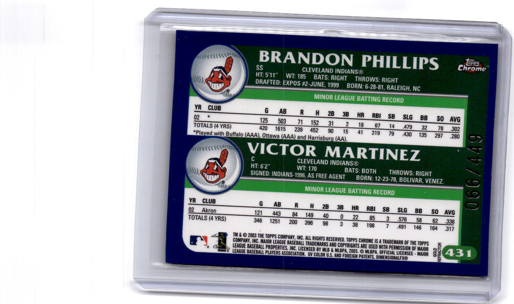 2003 Topps Chrome #431 Brandon Phillips / Victor Martinez Gold Refractor #/449