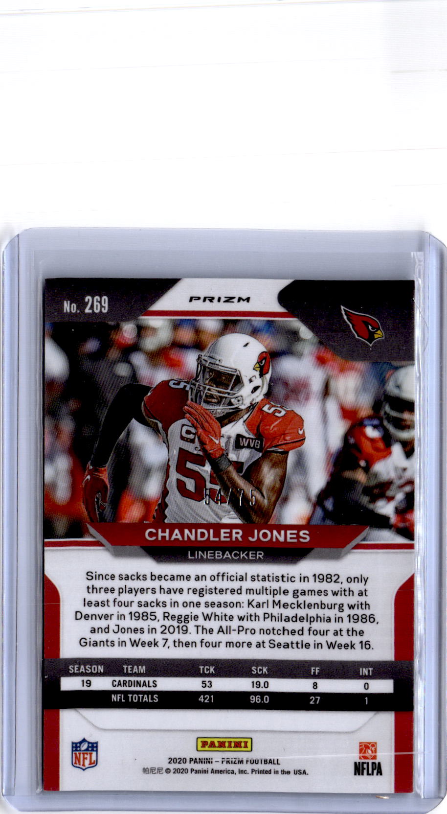 2020 Panini Prizm #269 Chandler Jones Prizm Green Scope #/75