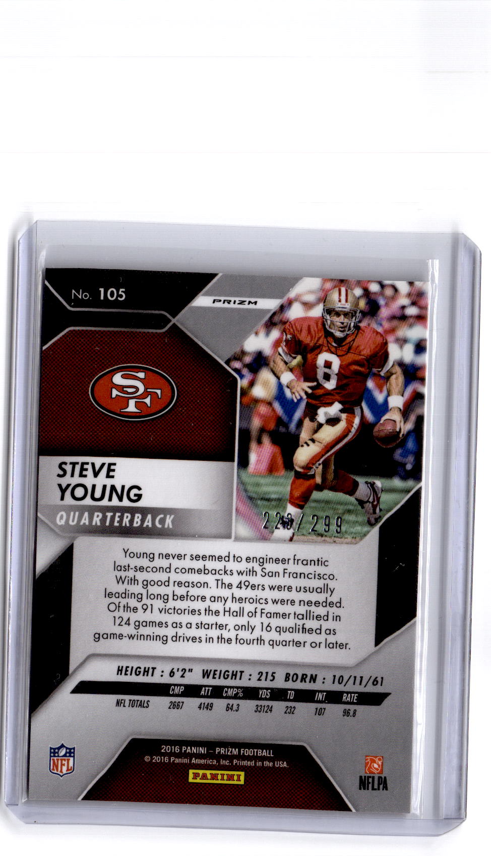 2016 Panini Prizm #105 Steve Young Orange #/299