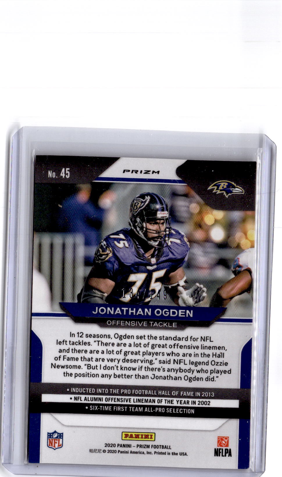 2020 Panini Prizm #45 Jonathan Ogden Prizm Red Wave #/149