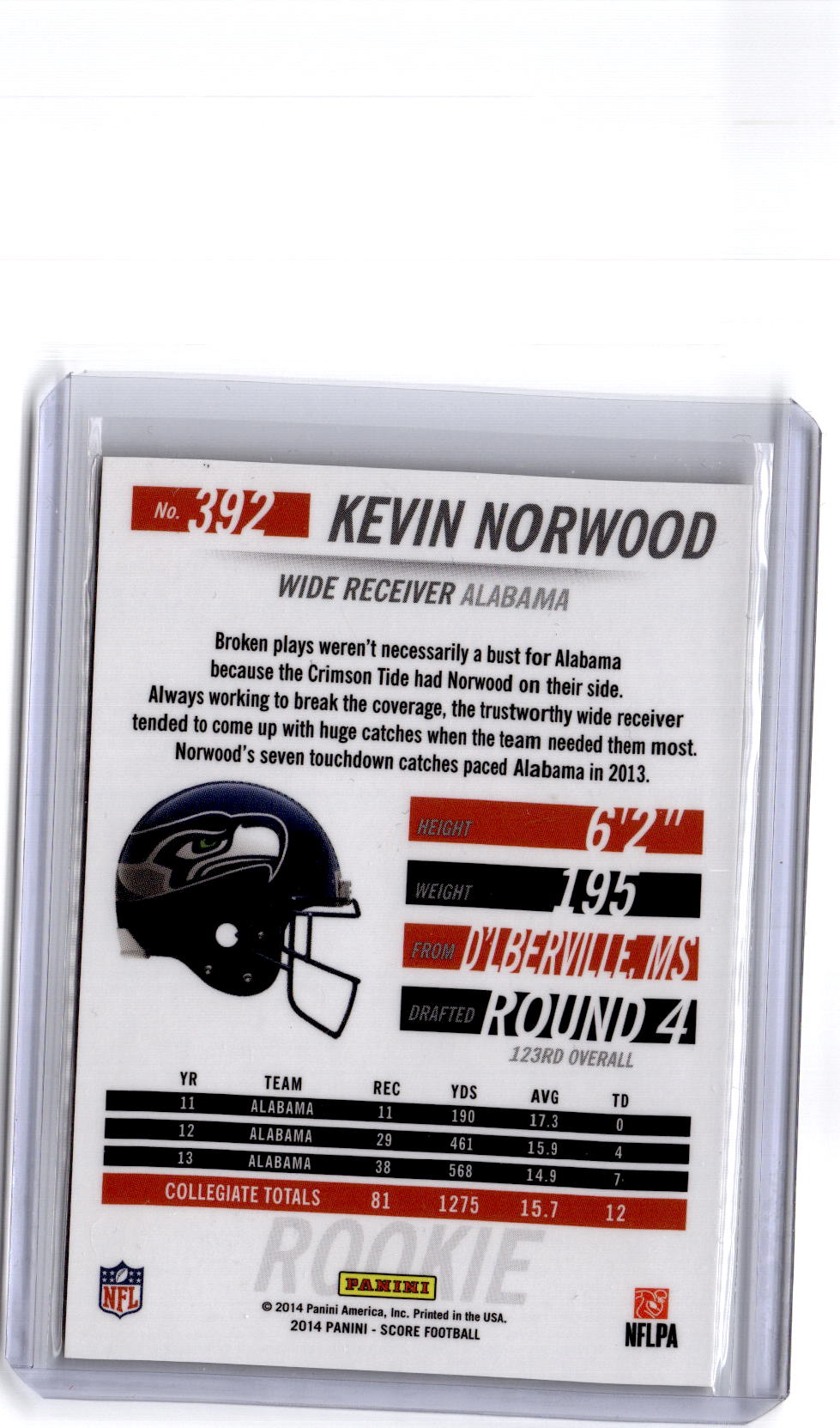 2014 Score Hot Rookies #392 Kevin Norwood Gold Refractor /10