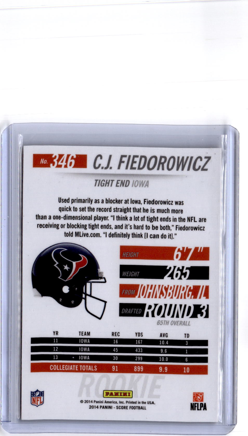2014 Score Hot Rookies #346 C.J. Fiedorowicz Gold Refractor /10