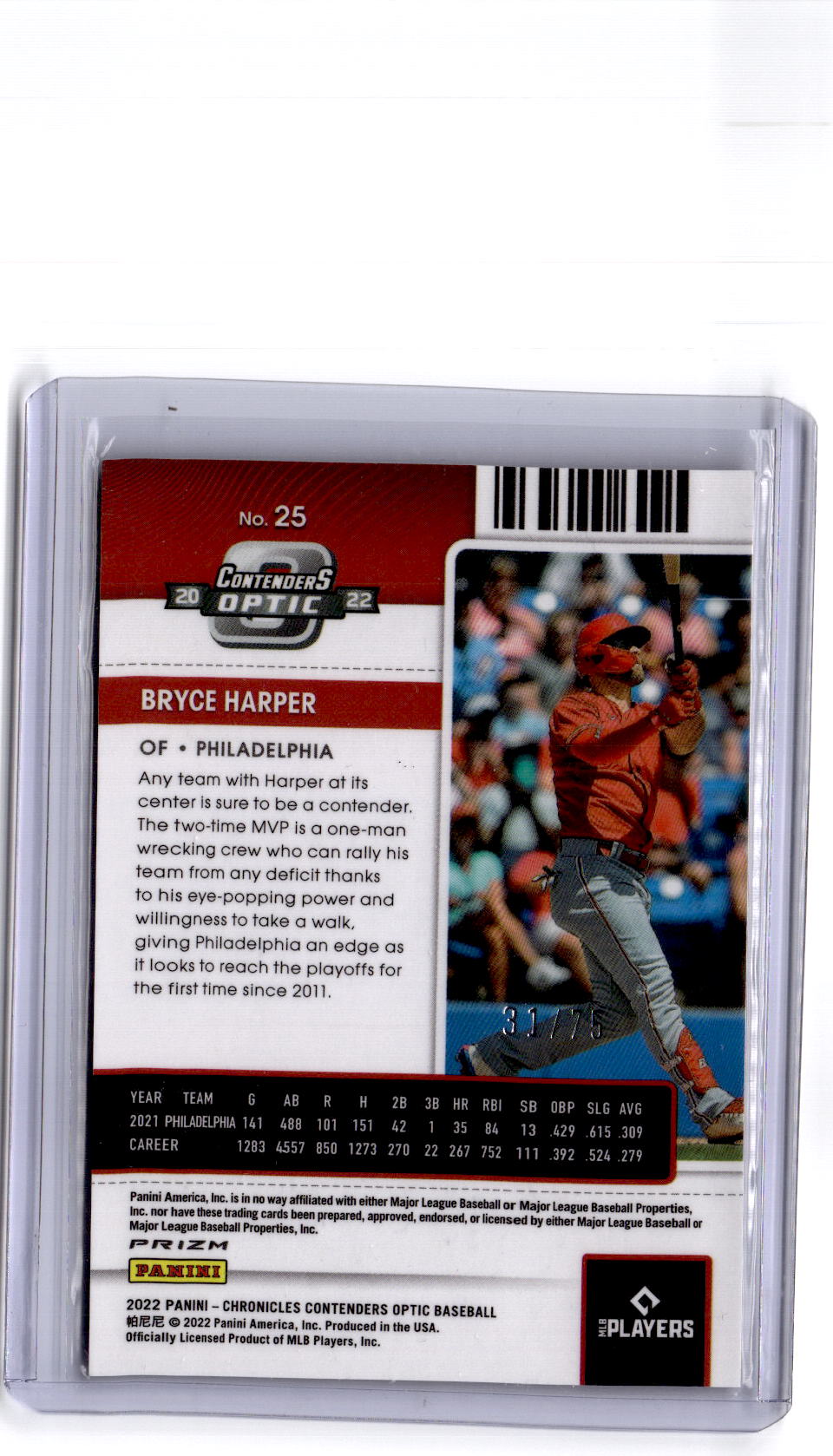 2022 Panini Chronicles #25 Bryce Harper Contenders Optic Green #/75