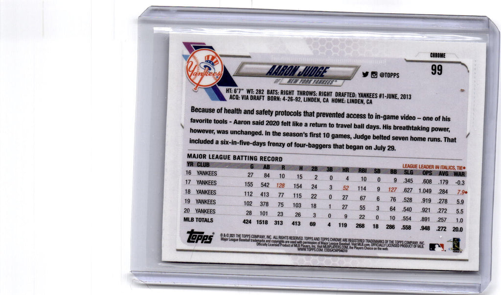 2021 Topps Chrome #99 Aaron Judge X-Fractor