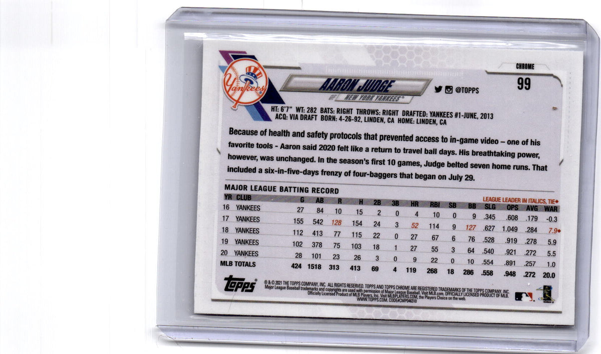 2021 Topps Chrome #99 Aaron Judge X-Fractor