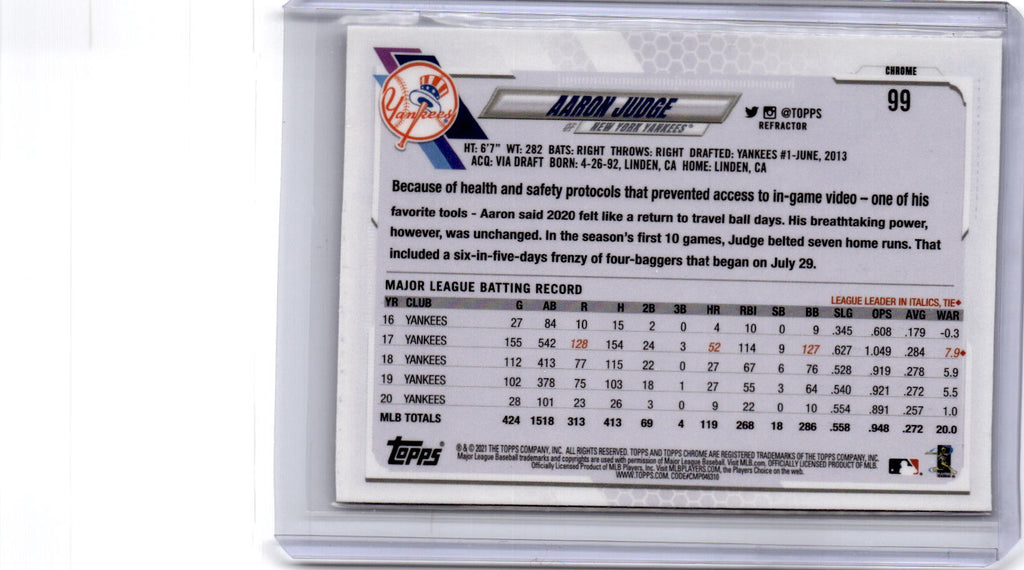 2021 Topps Chrome #99 Aaron Judge Refractor