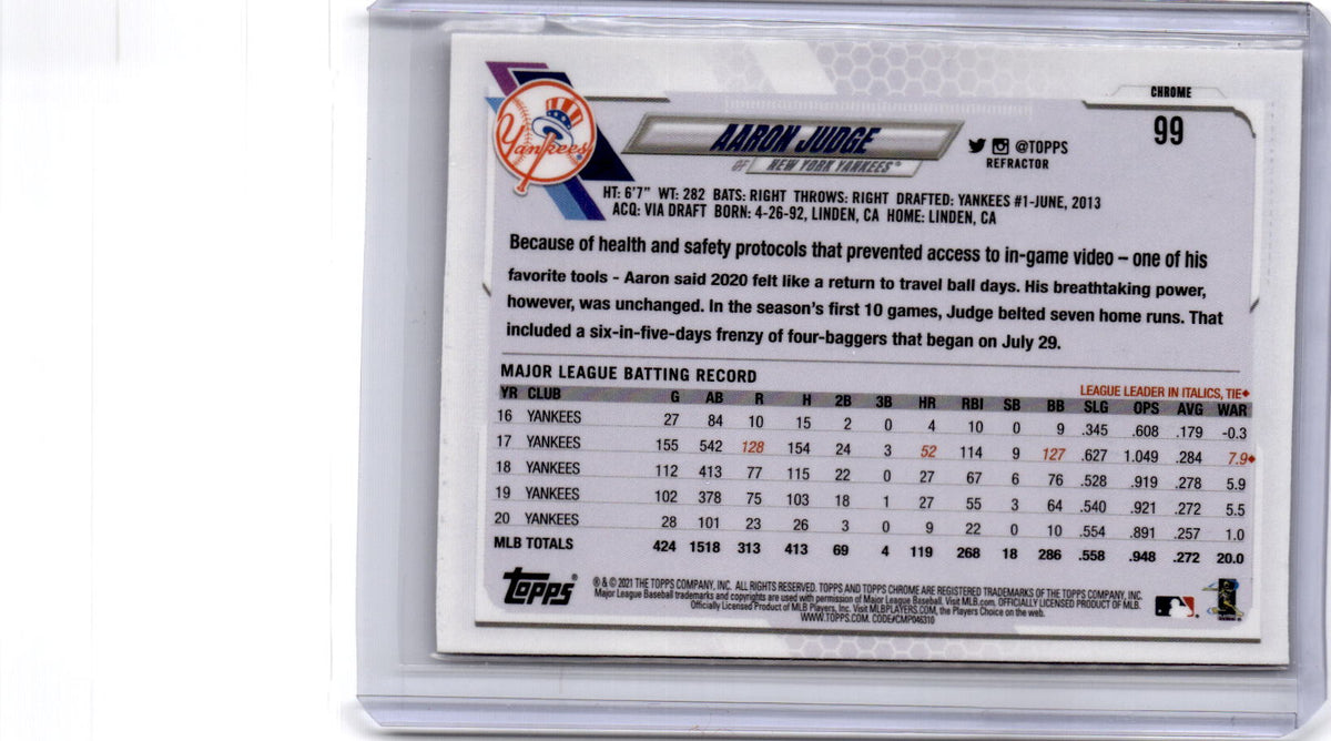 2021 Topps Chrome #99 Aaron Judge Refractor