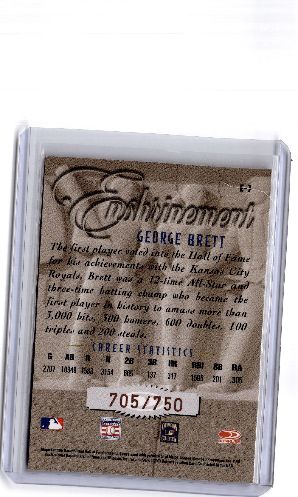 2003 Donruss Studio #E-7 George Brett Enshrinement #/750