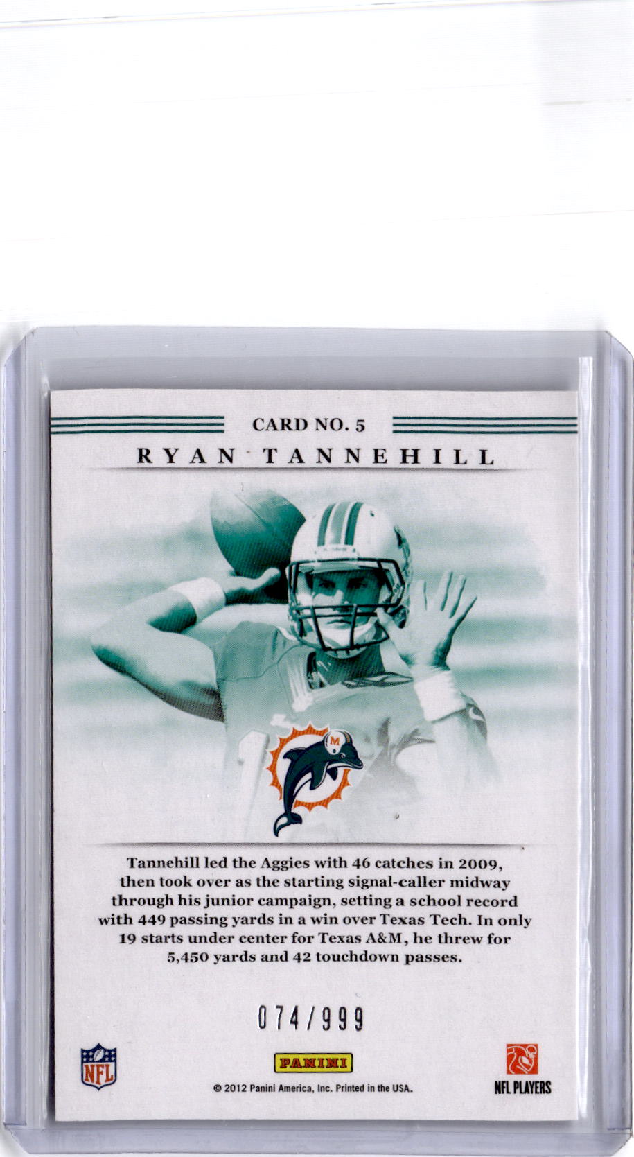 2012 Panini Elite #5 Ryan Tannehill Elite Series Rookies Autographs #/99