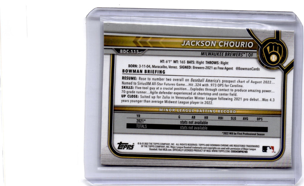 2022 Bowman Draft Sapphire Edition #BDC-115 Jackson Chourio