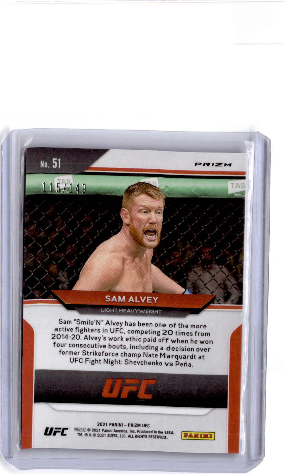 2021 Panini Prizm UFC #51 Sam Alvey Purple Prizm #/149