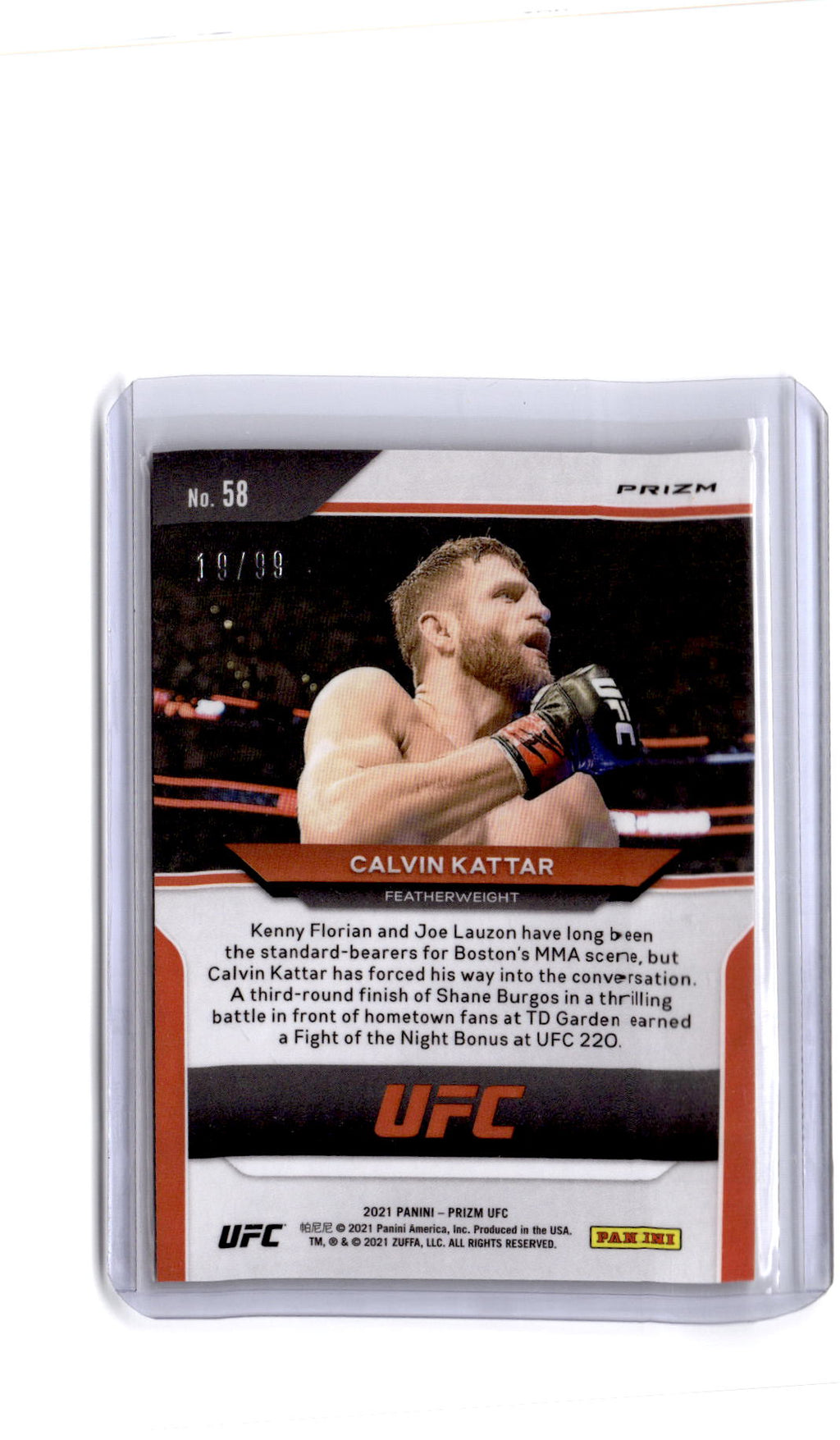 2021 Panini Prizm UFC #58 Calvin Kattar Orange Prizm #/99