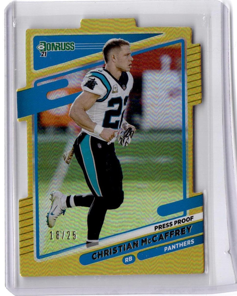 2021 Donruss #219b Christian McCaffrey Press Proof Gold Die Cut #/25