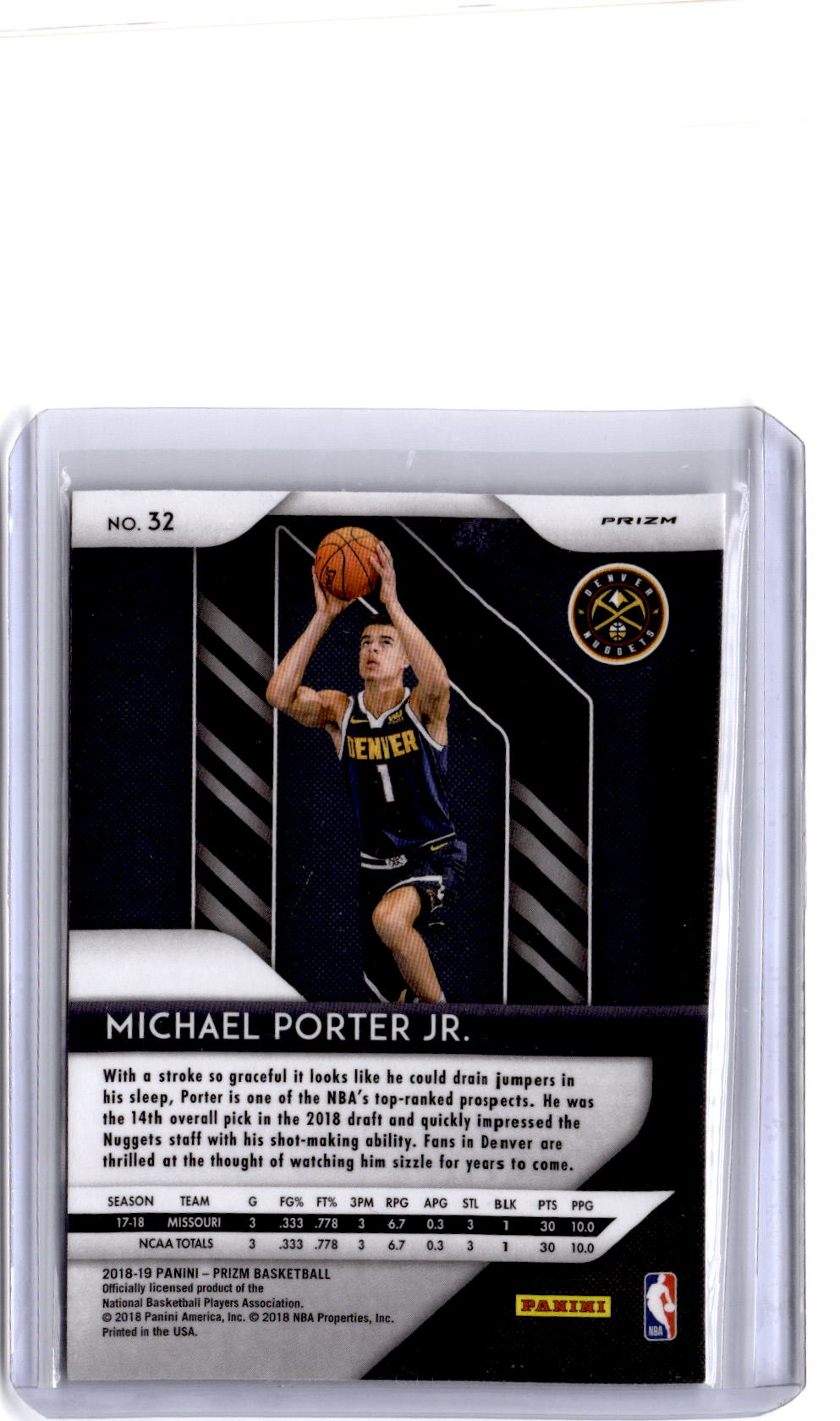 2018-19 Panini Prizm #32 Michael Porter Jr. Prizm Red White and Blue