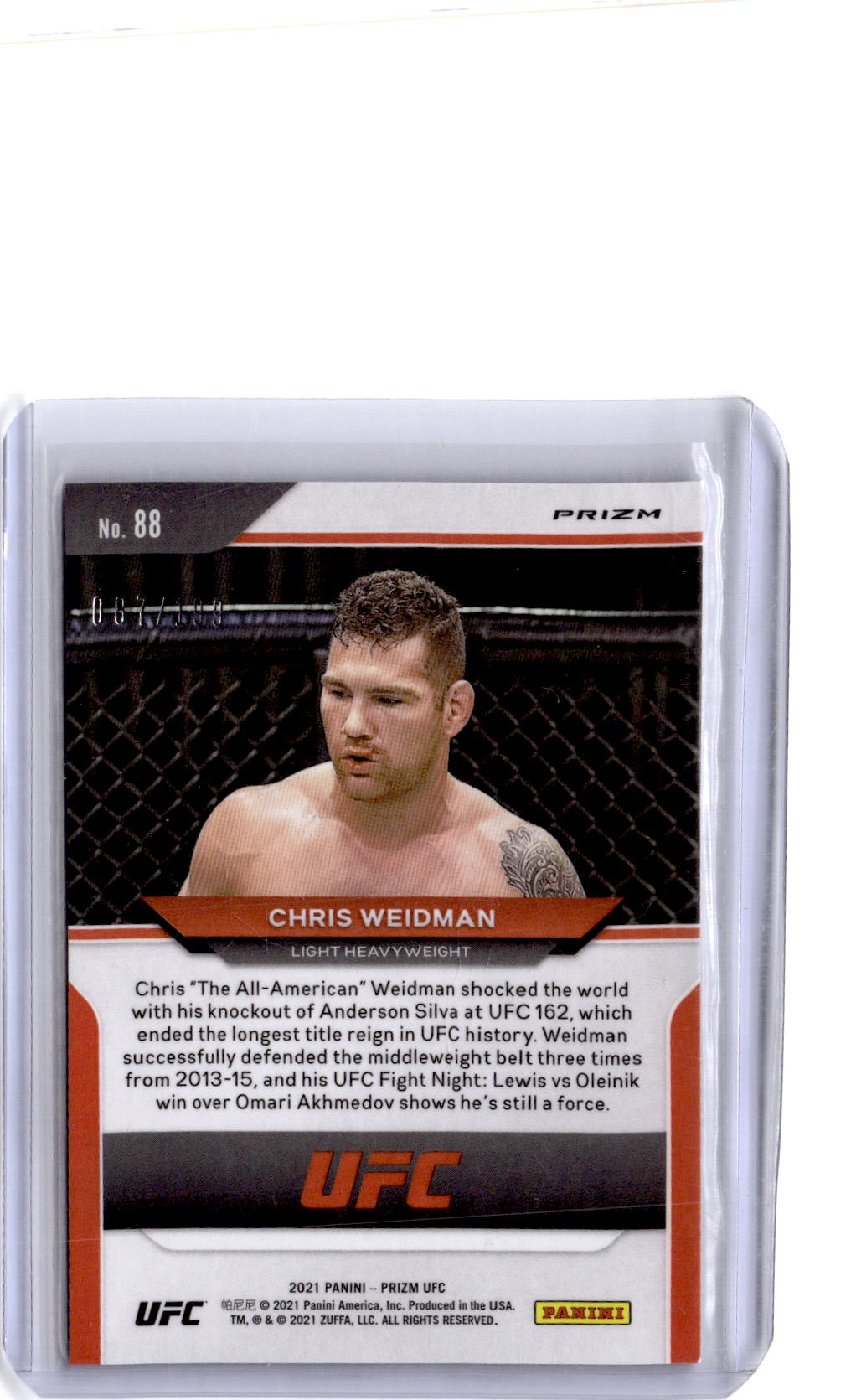 2021 Panini Prizm UFC #88 Chris Weidman Blue Prizm #/199