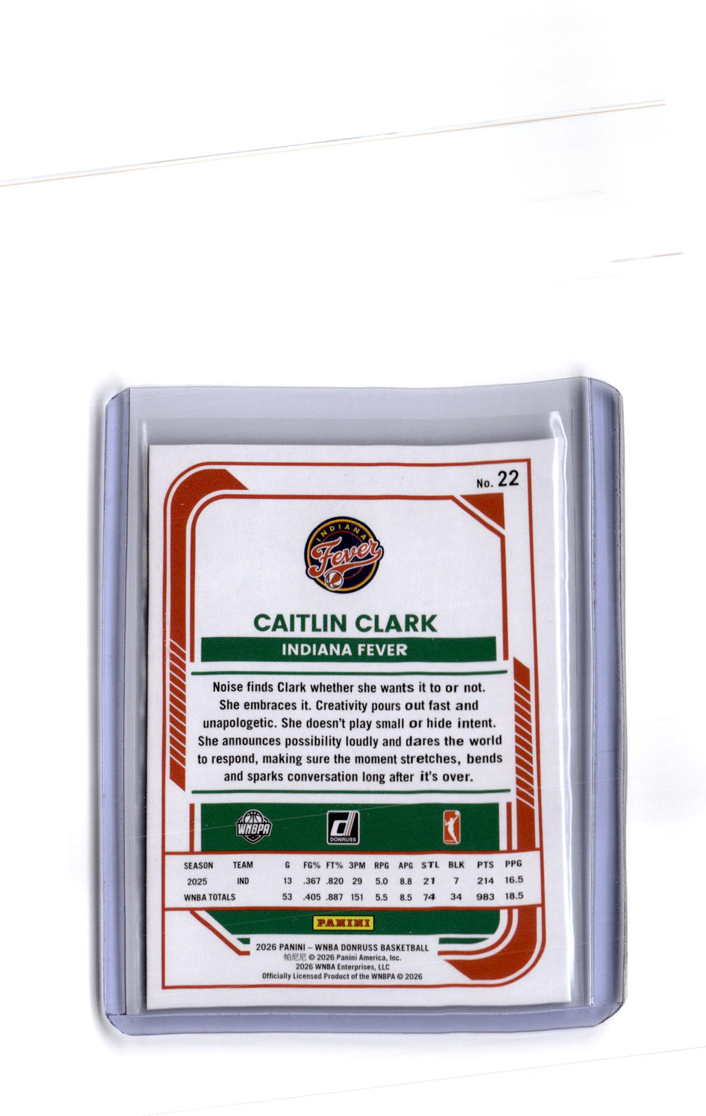 2026 Donruss WNBA #22 Caitlin Clark Holo