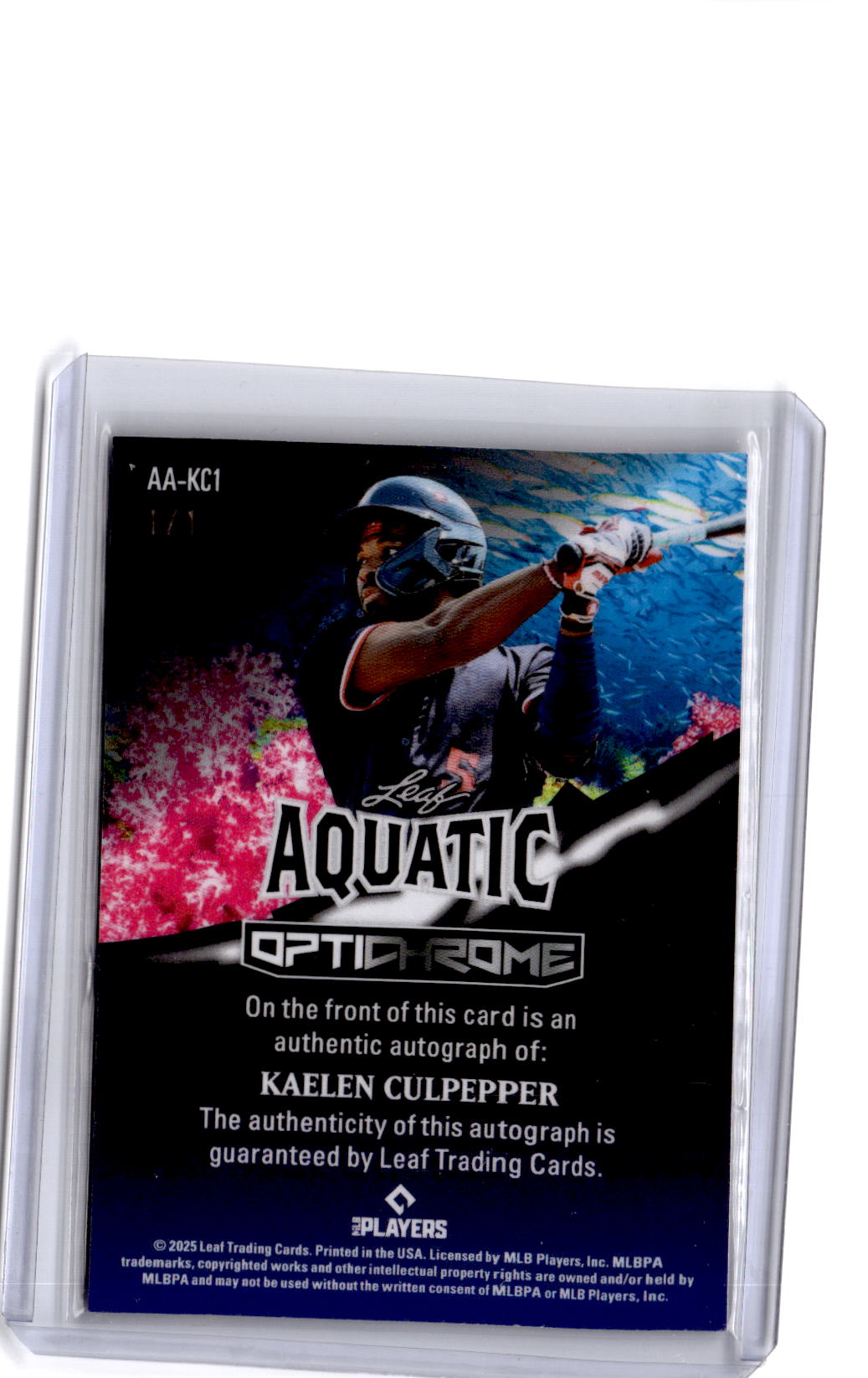 2025 Leaf Optichrome #AA-KC1 Kaelen Culpepper Autographs Crystal Clownfish #/1