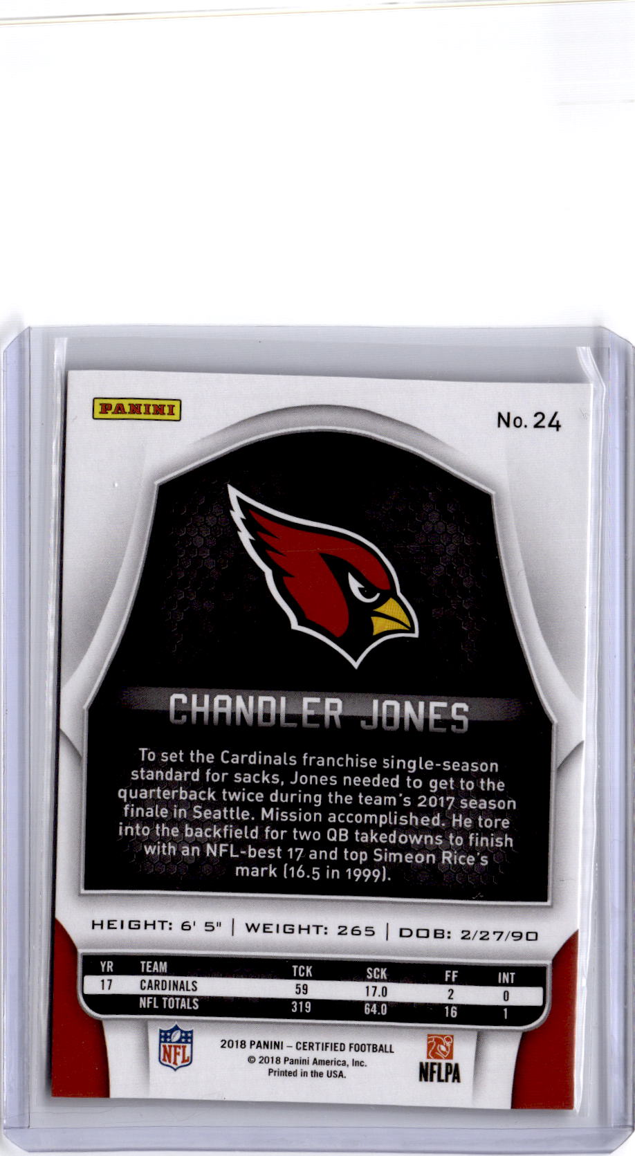 2018 Panini Certified #24 Chandler Jones Mirror Gold #/25