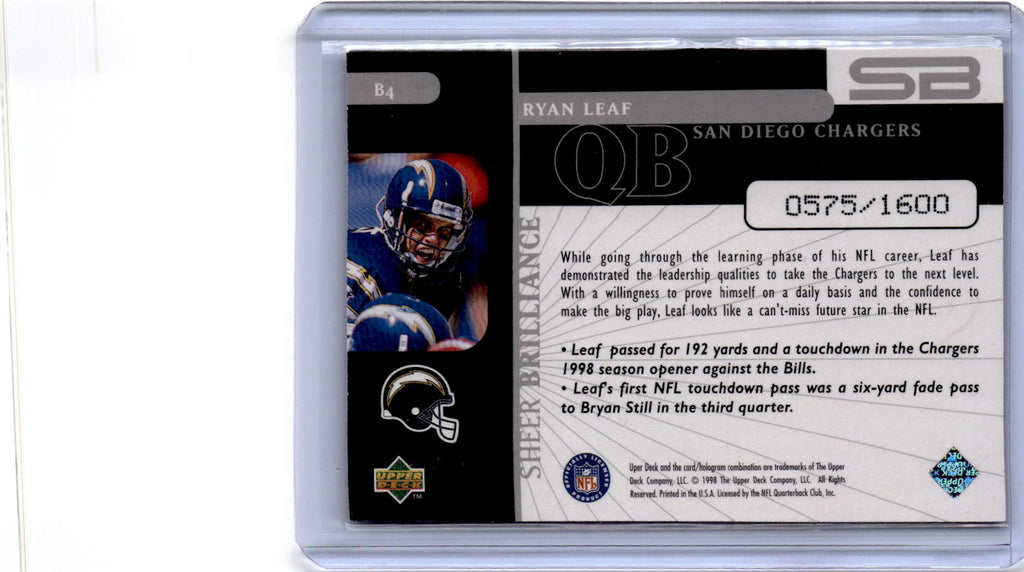 1998 Upper Deck Black Diamond Rookie Edition  Ryan Leaf Sheer Brilliance #/1600