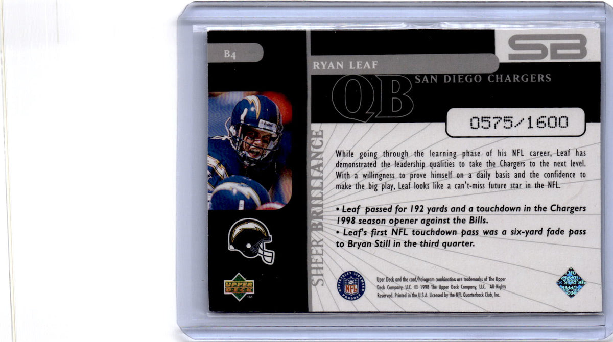 1998 Upper Deck Black Diamond Rookie Edition  Ryan Leaf Sheer Brilliance #/1600