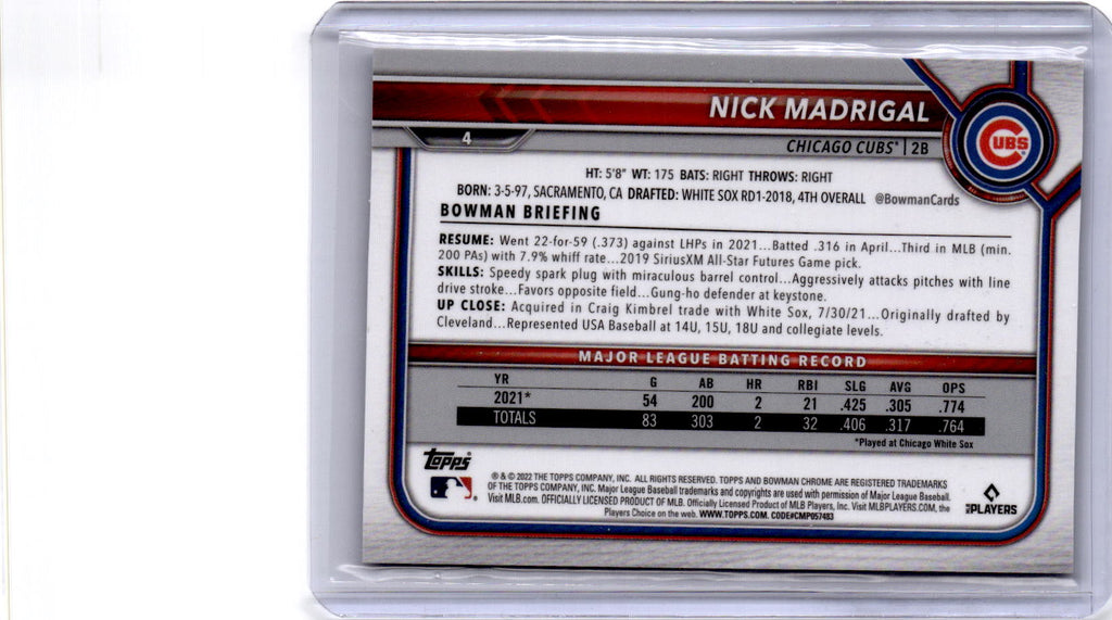 2022 Bowman Chrome Sapphire Edition #4 Nick Madrigal Aqua #/99