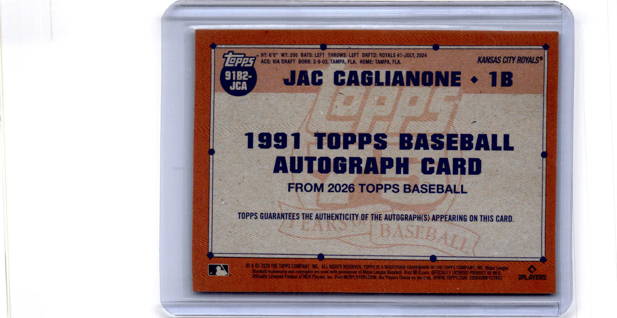 2026 Topps Jac Caglianone 1991 Topps 35th Autographs Green (Series One) #/99