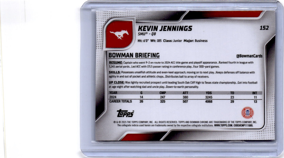 2025 Bowman University Chrome #152 Kevin Jennings Black Shimmer Refractor #/10