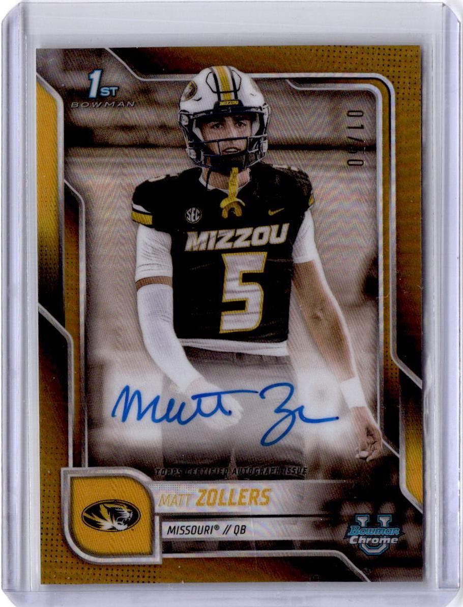 2025 Bowman University Chrome Matt Zollers  Autographs Gold Refractor 01/50
