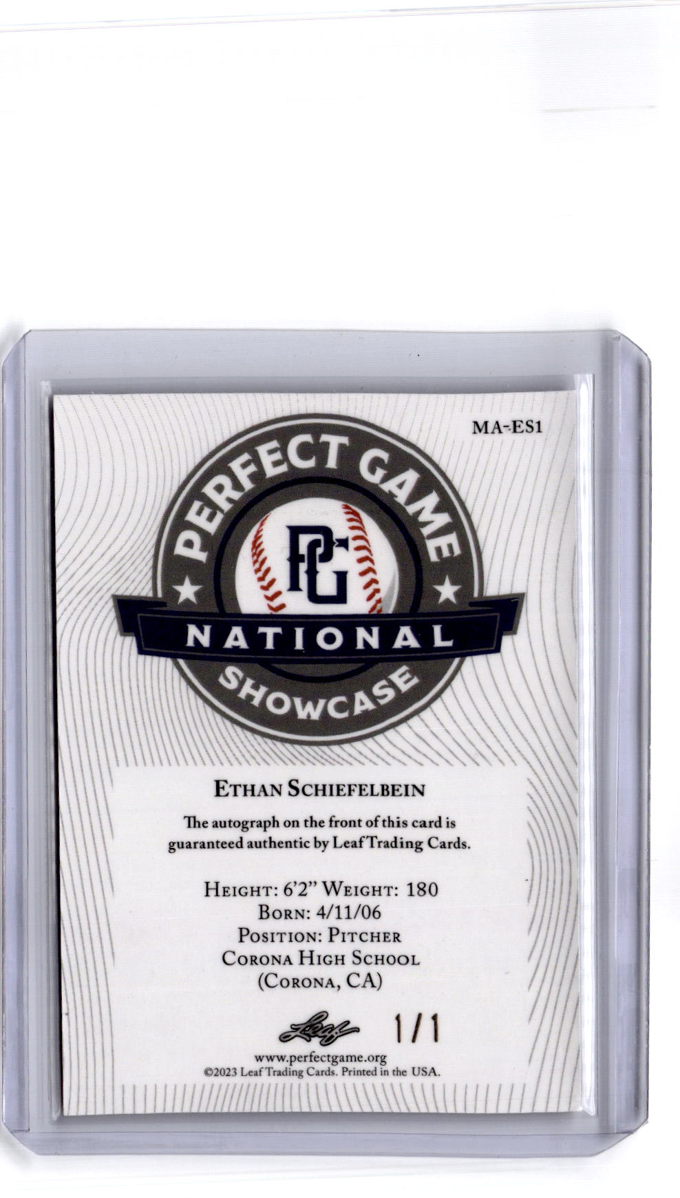 2023 Leaf Metal Perfect Game MarbleEthan Schiefelbein Metal Auto Black 1/1