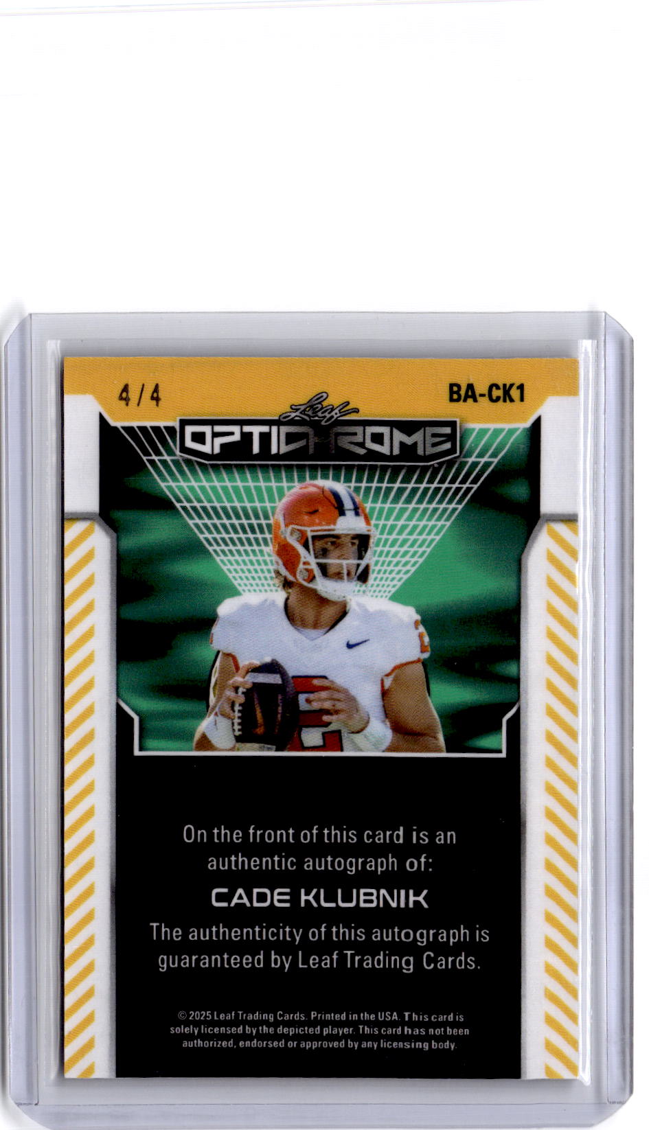 2025 Leaf Optichrome #BA-CK1 Cade Klubnik Base Autographs Prismatic Orange #/4