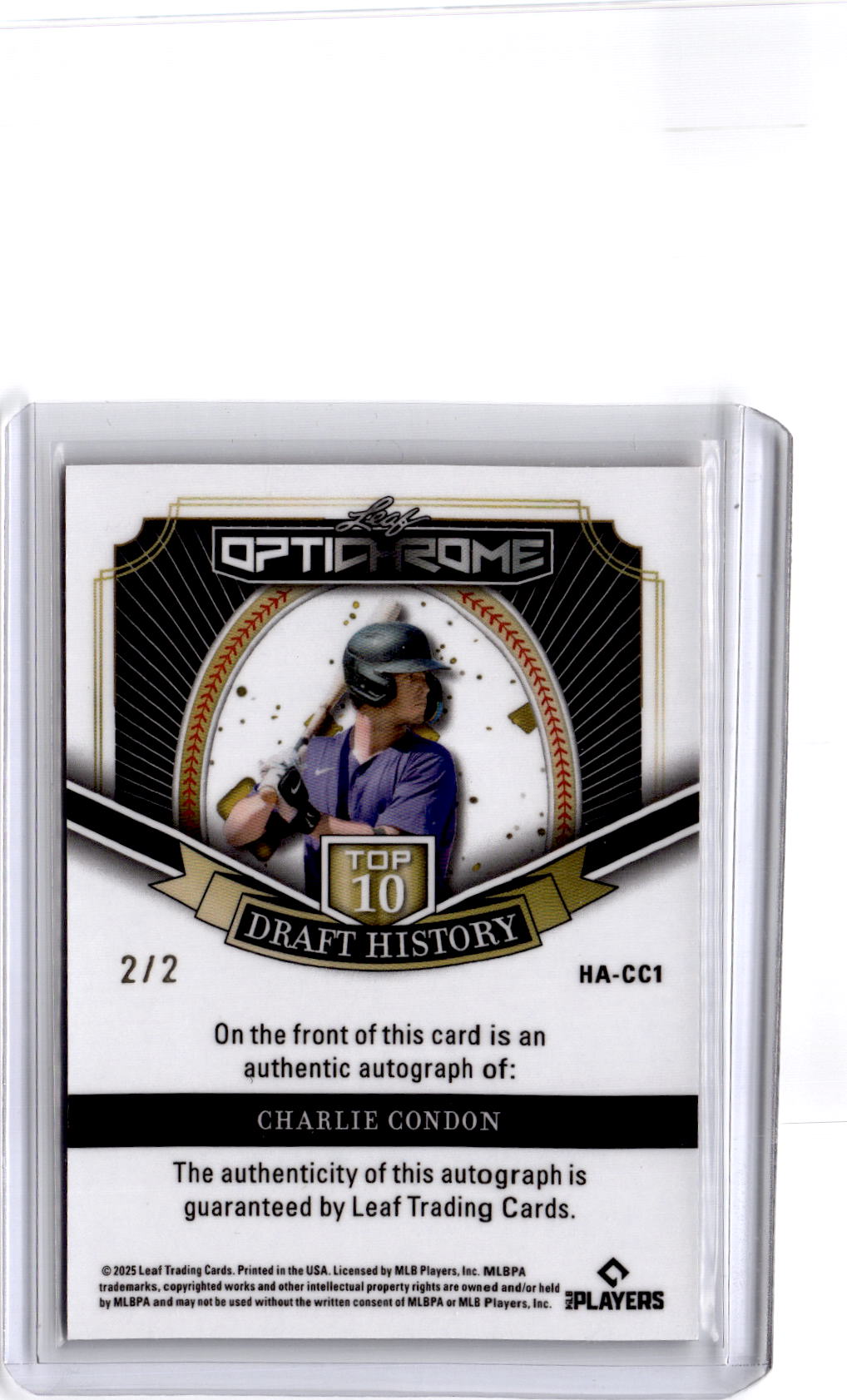 2025 Leaf Optichrome Charlie Condon Draft History Red Autograph #2/2