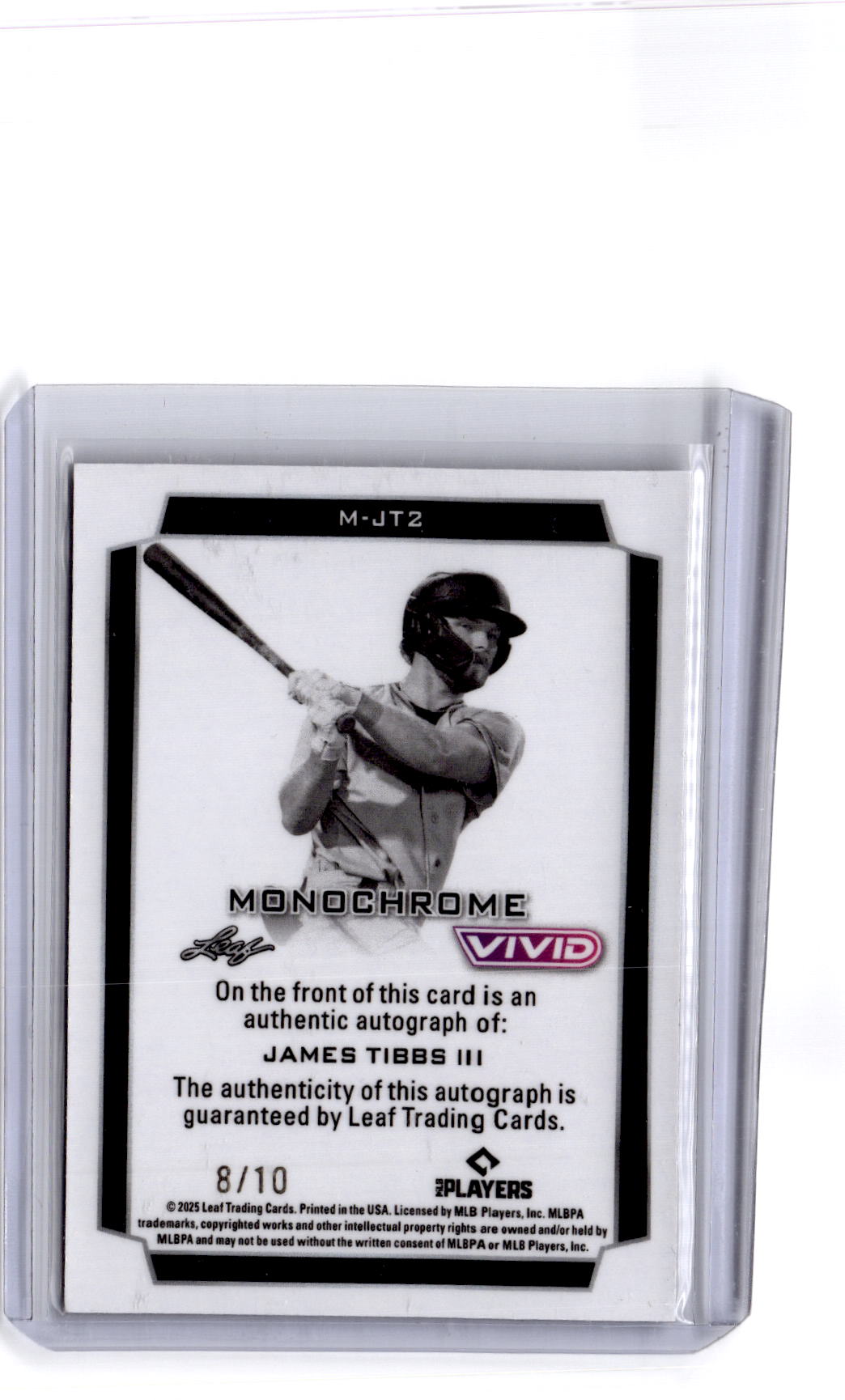 2025 Leaf Vivid #M-JT2 James Tibbs III Monochrome Silver #/10