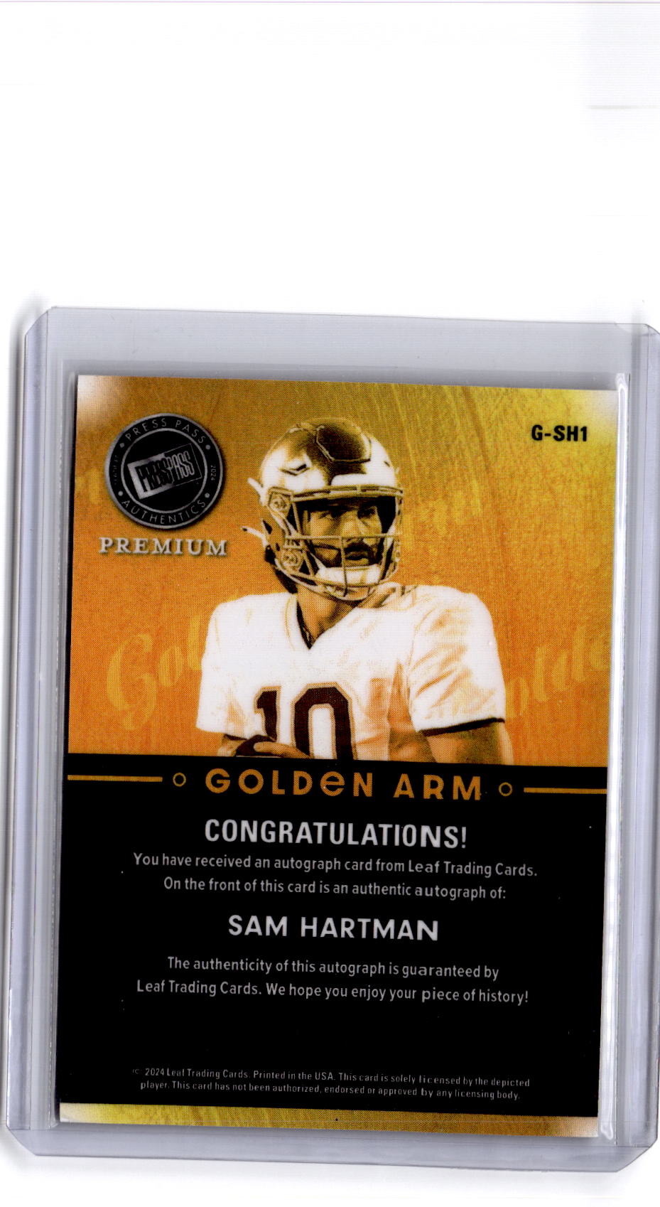 2024 Press Pass Premium #G-SH1 Sam Hartman Goldenarm Silver #/10